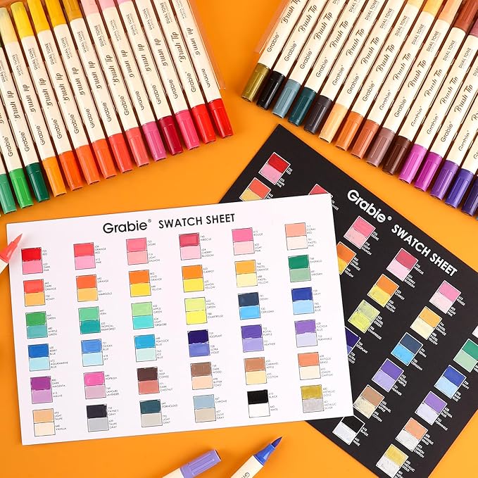 Grabie 72 Colors Acrylic Paint Markers, 36 Pack Dual Tip Soft Brush Acrylic Markers, Water-Based Paint Pens for Paper, Rock Painting, Wood, Canvas, Glass, Fabric, DIY Craft Art Supplies for All Ages