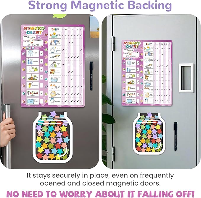 JJPRO Magnetic Reward Chart for Kids with Reward Jar- Behavior Reward Chart System, Toddlers Daily Routine,Visual Schedule Board,96 Reusable Stickers& 45 Star Tokens to Motivate Responsibility