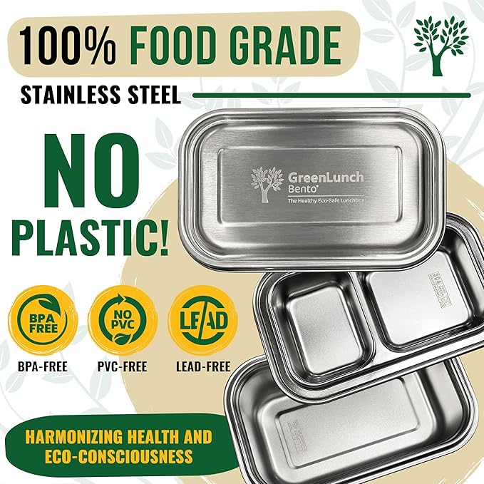 GreenLunch 2-Piece Stainless Steel Bento Box for Adults & Teens | Large 6-Cup BPA-Free Lunch Box with Removable Compartments & Snap Locks | Office, Meal Prep & Travel - Brown/Beige