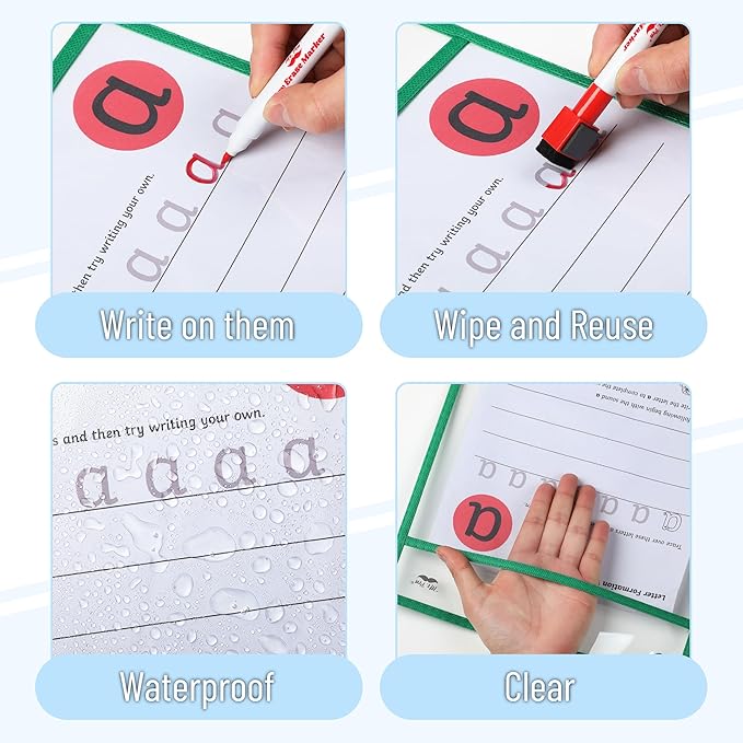 Mr. Pen- Reusable Dry Erase Pocket Sleeves, 10" x 14", 6 Pack, Mint Melody, Clear Plastic Paper Sleeves, Ticket Holders, Clear Plastic Sheet Protectors, Teacher, School, Classroom Supplies