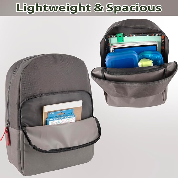 Trail maker 15 Inch Backpack for Kids, Preschool, Elementary & Middle School Students – Spacious Bookbag with Large Front Pocket, Adjustable Straps, Fits up to 13 Inch Laptop (Grey)