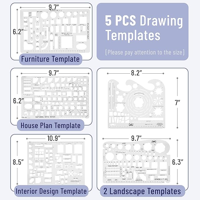 Mr. Pen- Professional Drafting Tools & Geometry Set with Case, 17 pcs, Mechanical Pencil, Fineliners, Scale Metal Ruler, Drawing Templates for Interior Design House Plan, Architect Protractor Set
