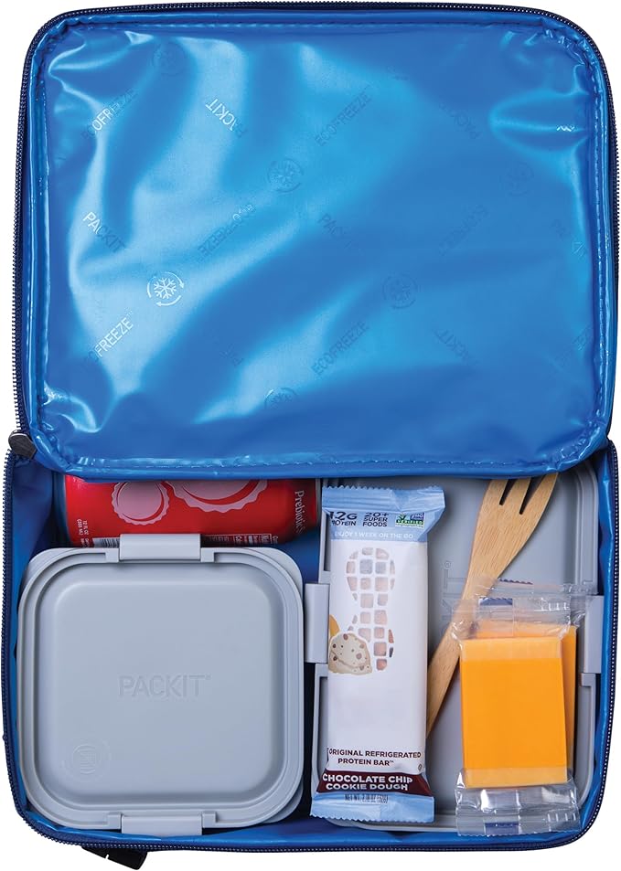 PackIt(R) Freezable Classic Lunch Box, True Blue, Built with EcoFreeze(R) Technology, Collapsible, Reusable, Zip Closure With Front Pocket and Buckle Handle, For Work Lunches and Fresh Lunch On the Go