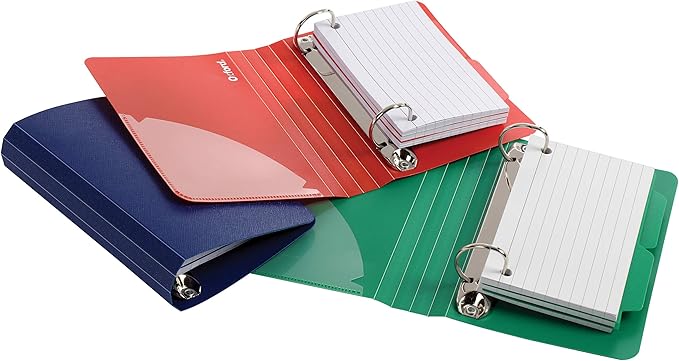 Oxford Index Card Binder with Dividers, 3" x 5", Color Will Vary, 50 Cards,1 Binder (73570),Assorted (Blue, Green, Red) (Pack of 6)