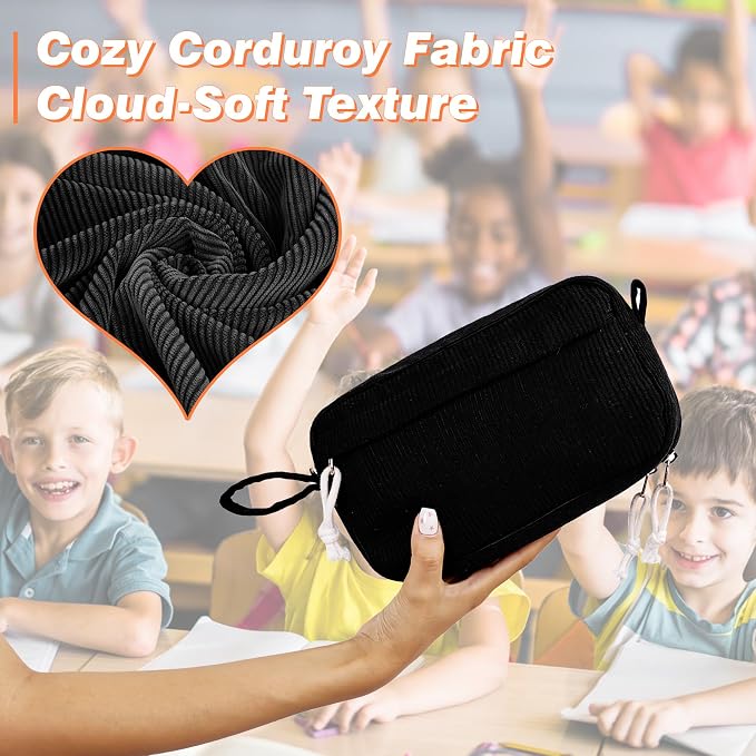 Big Capacity Pencil case,Soft Corduroy Pencil Bag with 3 Compartment,Pencil Pouch School Supplies Cute Pencil Box Pencil Bag for Teen Girls Boys College