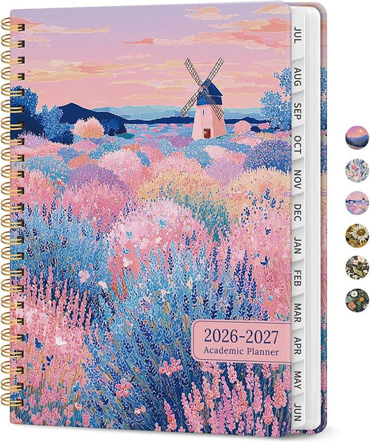 Planner 2026–2027, Academic Monthly Weekly Spiral Calendar, July 2026 – June 2027, Hardcover Agenda Notebook with Tabs, 6.3" x 8.5", Perfect for Students, Teachers, School & Daily Planning - Windmill Fields
