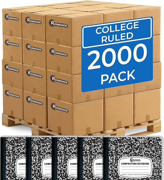 Rosmonde 2000 Pack (Pallet) Composition Notebooks Bulk, College Ruled, Full Pallet of Notebooks, 100 Sheets (200 Pages), 9-3/4 x 7-1/2, Bulk Notebooks for School, College & Office, 4-7 Days Transit