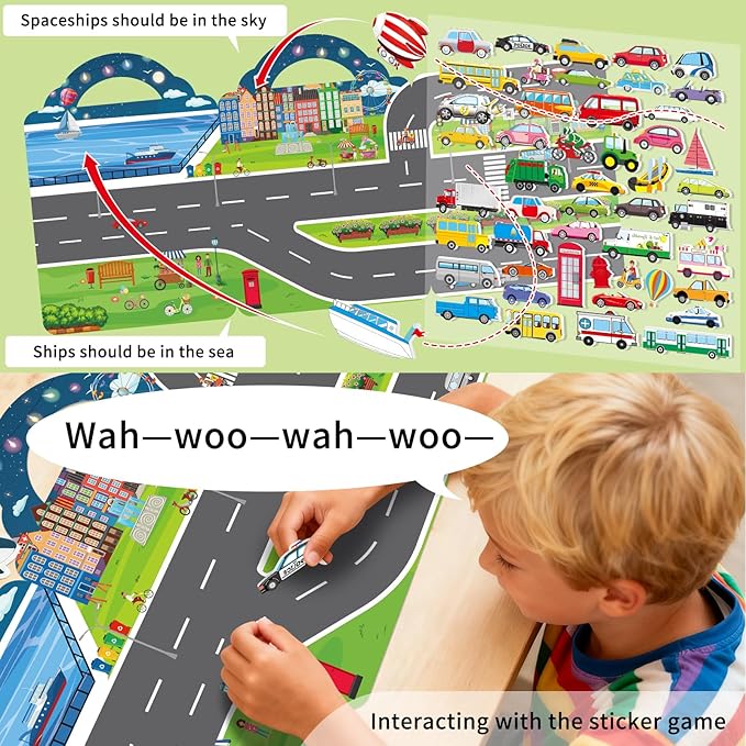 Elfew 2 Pack Puffy Sticker Books for Kids Ages 3-5, Construction Truck and Vehicle Car Stickers for Toddlers Boys, 3D Reusable Stickers Books for Toddlers, Activity Book for Boys Party