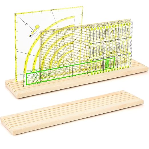 2 Piece Wooden Quilting Ruler Holder Organizer 17 Inch 5 Slot Grids Ruler Rack for Quilting and Sewing, Ideal for Home Office Desk Storage(Wood Color)