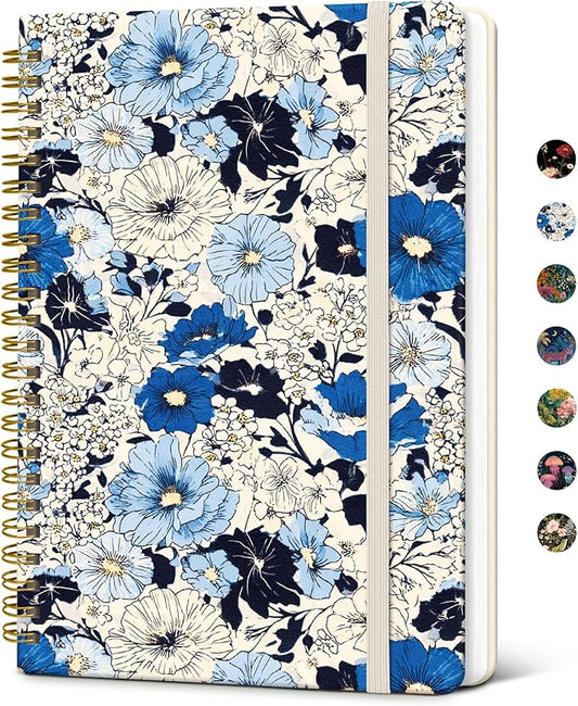 Taja Lined Spiral Notebook Journal for Women A5(5.8" × 8.3"), Cute Hardcover Notebook for Work, School & Note Taking, Pretty College Ruled Journal for Writing, 140 Pages, Azure Garden