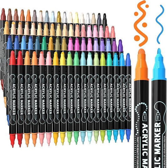 72 Colors Dual Tip Acrylic Paint Markers, Premium Dot & Fine Tip Coloring Paint Pens for Rock, Wood, Fabric, Canvas, Glass, Paper, Ceramic, Scrapbook, Vision Board and DIY Crafts Supplies Art Gifts