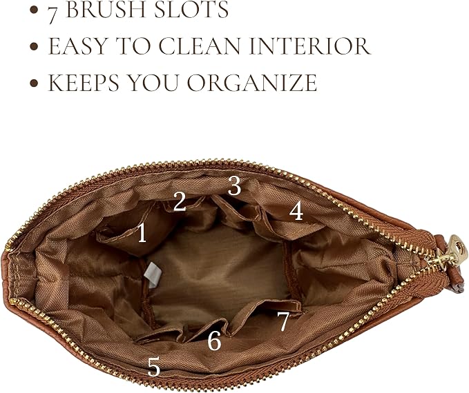 JAZD Travel Makeup Brush Bag Standup Brush Holder Portable Convertible Make up Brush Pouch Cosmetic Case (BROWN)
