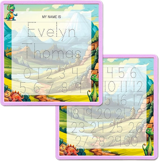 Kid's Name Tracing Board | Dry Erase Letter Tracing | Reusable Writing Practice Board | Personalized | Dinosaur Friends Theme