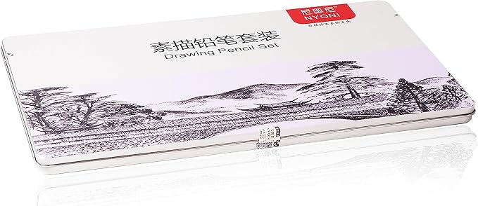 Sketching Pencils Set, Metal Box Packaging, Including Graphite Pencils、Charcoal Pencils、Blending Stumps and other tools for drawing (A set with 29pieces).
