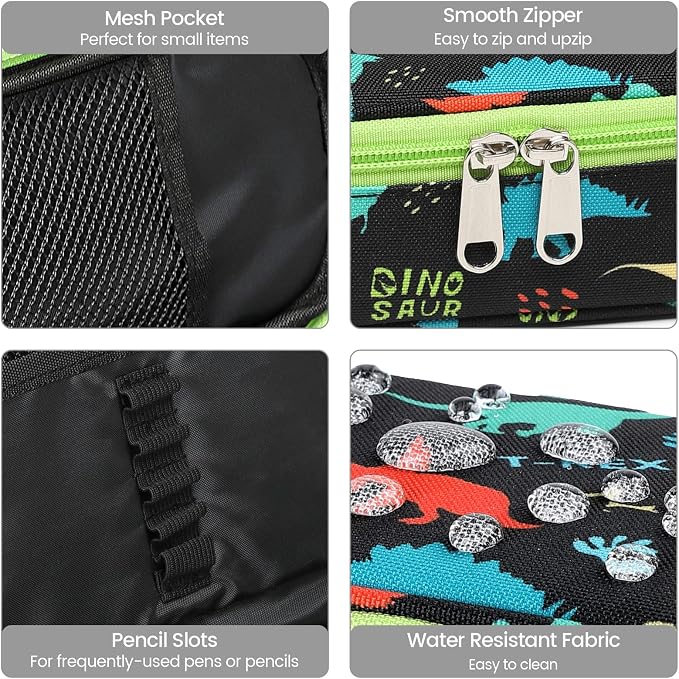 Cambond Pencil Case for Boys - School Pencil Pouch, Black Dinosaur | Cute Pencil Case for Kids Big Capacity Organizer Bag for Staionary, Aesthetic School Supplies Boys, Water-Resistent Pen Bag