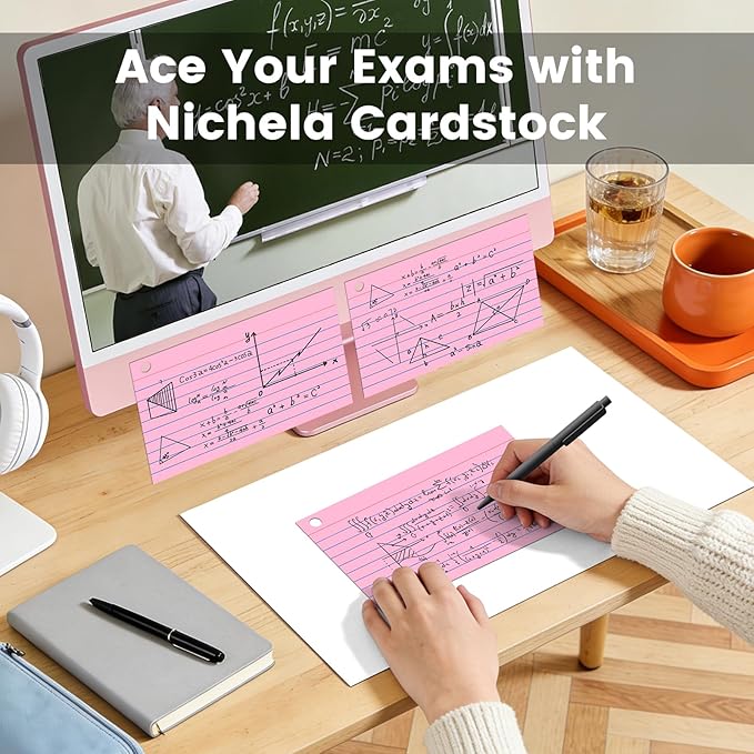 300 Count Index Cards 3 x 5 Inch Pink Flash Cards with Ring, Heavy Flashcards College Ruled Home Organization, Durable Study To Do List Note Cards with Ruled Lines for Office & School Supplies