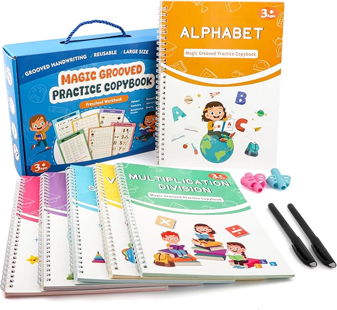 AALGO Magic Grooved Handwriting Practice Book for Kids Ages 3–8, Reusable Letter Tracing Book with Disappearing Ink, Preschool Activity Books, 3D Groove Writing for Early Learning & Fine Motor Skills