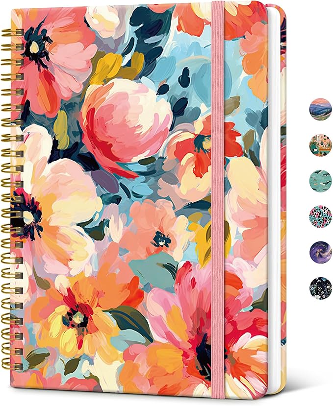 Taja Spiral Lined Journal for Women, Notebook for Work with Pretty Cover, 140 College Ruled Pages, Hardcover Notebook for Journaling, Note Taking, Bible Study, Pastel Garden