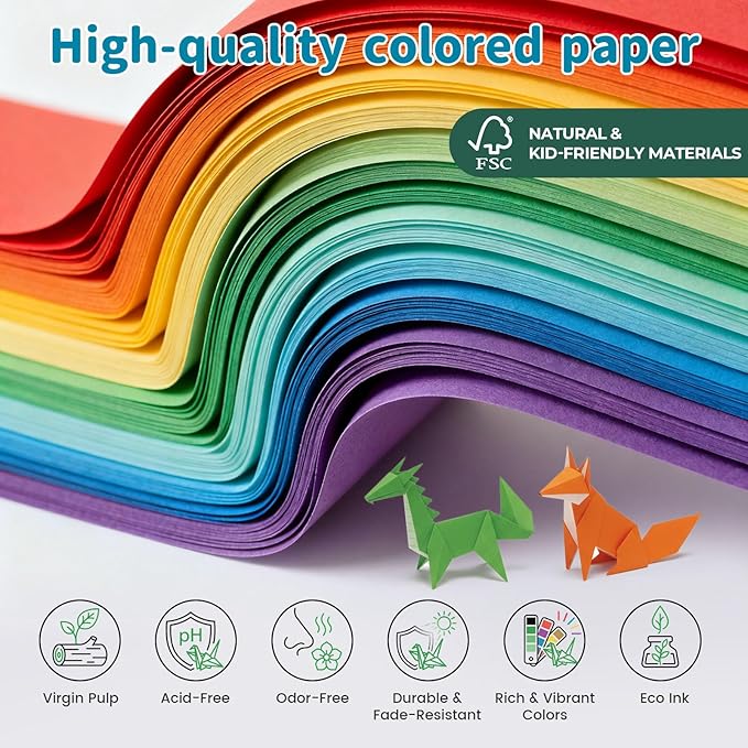 Koogel 500 Sheets Colored Origami Paper, 6 x 6 Inch/ 80gsm Double Sided Square Paper for Beginners, Back to School Supplies, 20 Colors