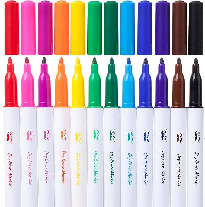 Mr. Pen- Dry Erase Markers, 12 Pack, Assorted Colors, Fine Tip, Dry Erase Whiteboard Markers for Writing on Whiteboards, Weekly Planner, Glass, School, Office, Home