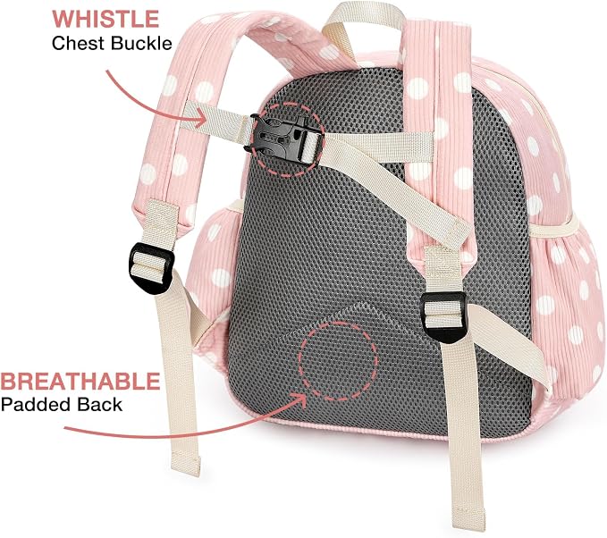 STEAMEDBUN Corduroy Toddler Backpack for Girls 2-4: Kids backpack for Boys Girls - 12 inch Preschool Kindergarten Backpacks - Polka Dot