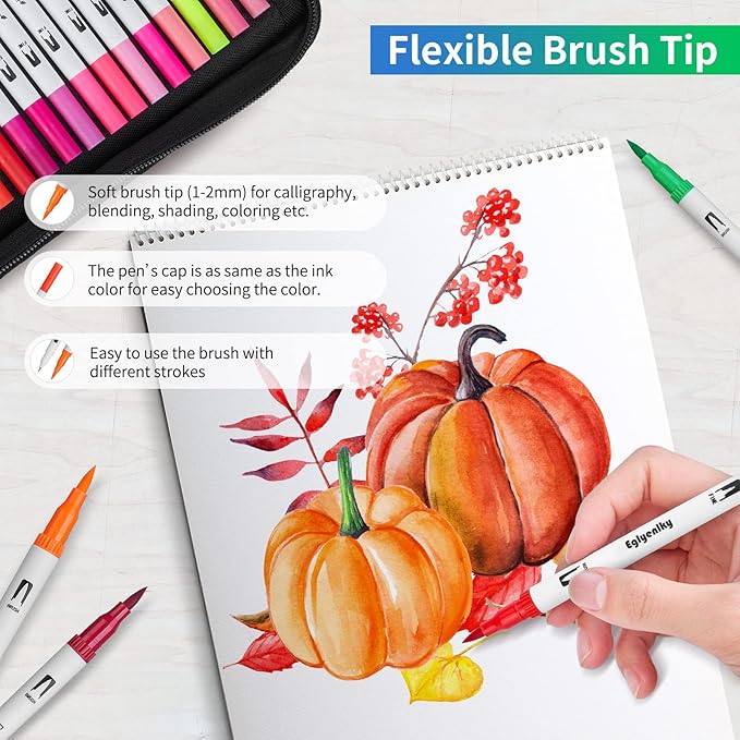 Eglyenlky Markers for Adult Coloring, 100 colors Dual Brush Pens Art Coloring Pens with Fine Tip and Brush Tip for Adult Kids Drawing Lettering Calligraphy (White Set)