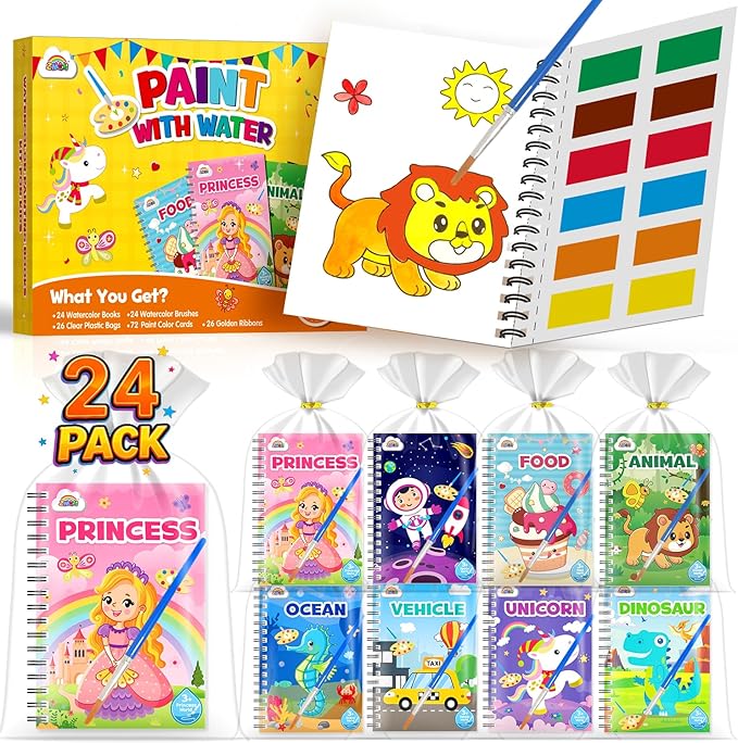 ZMLM 24 Water Coloring Books for Kids Party Favors - Bulk Mini Coloring Books for Kids Ages 4-8,Small Birthday Goodie Bag Stuffers School Teacher Return Gift Art Crafts Classroom Prizes (Classic)