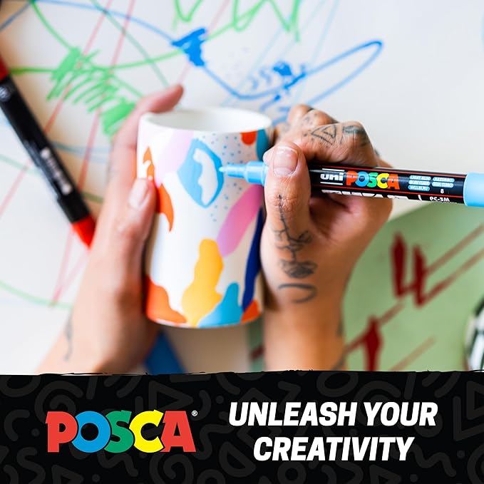 POSCA PC-5M Water-Based Paint Markers, Medium Point (1.8-2.5mm), Assorted Colors, 36 Pack with Display Caddy