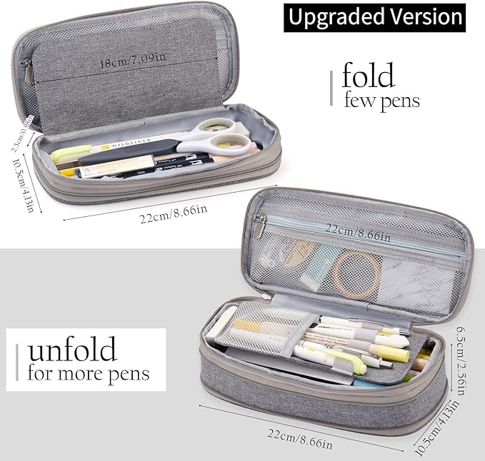 EASTHILL Big Capacity Pencil Pen Case Office College School Large Storage High Capacity Bag Pouch Holder Box Organizer (Gray)