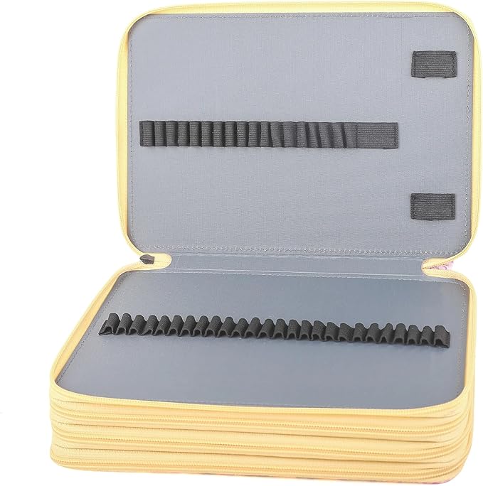 Vomgomfom 200 Slots Pencil Bag, 4-Layer Zipper Portable Art Supply Organizer, PU Leather Large Capacity Colored Pencil Case with Handle for 200 Watercolor Pens, Gel Pens (Yellow Flower)