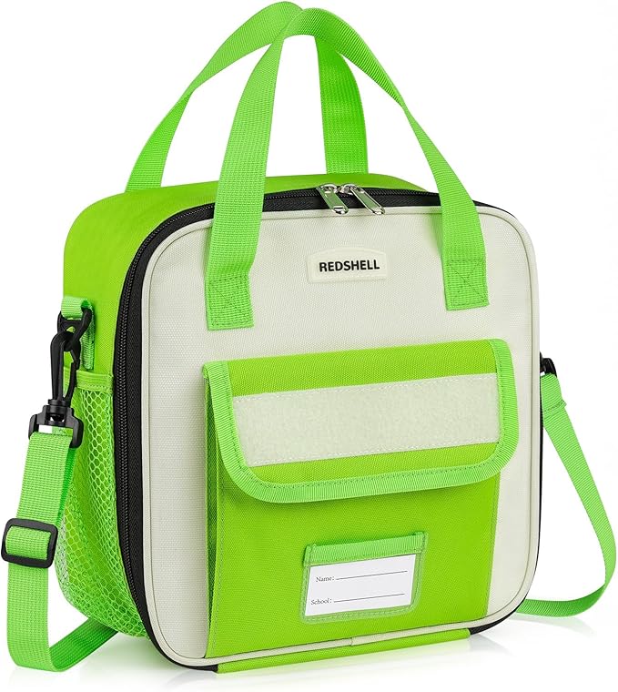 REDSHELL Tactical Lunch Box Kids, Large Insulated Lunch Bag for Boys Girls, Cooler Lunchbag, Square Toddler Lunchbox, School Daycare Lunch Tote Pail with Water Bottle Holder Shoulder Strap, Dark Green