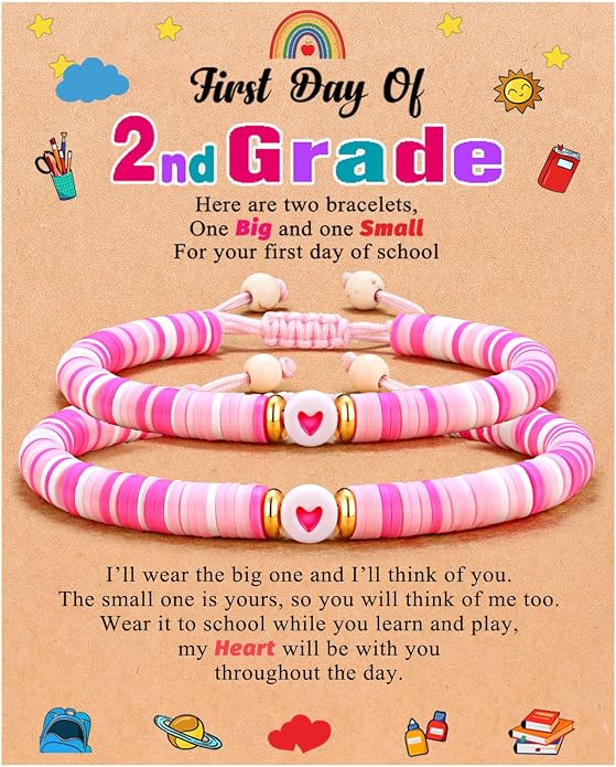 UPROMI First Day of Preschool/Kindergarten/1st Grade/2nd Grade/School Gift, Back to School Bracelet Mommy and Me Dad and Son