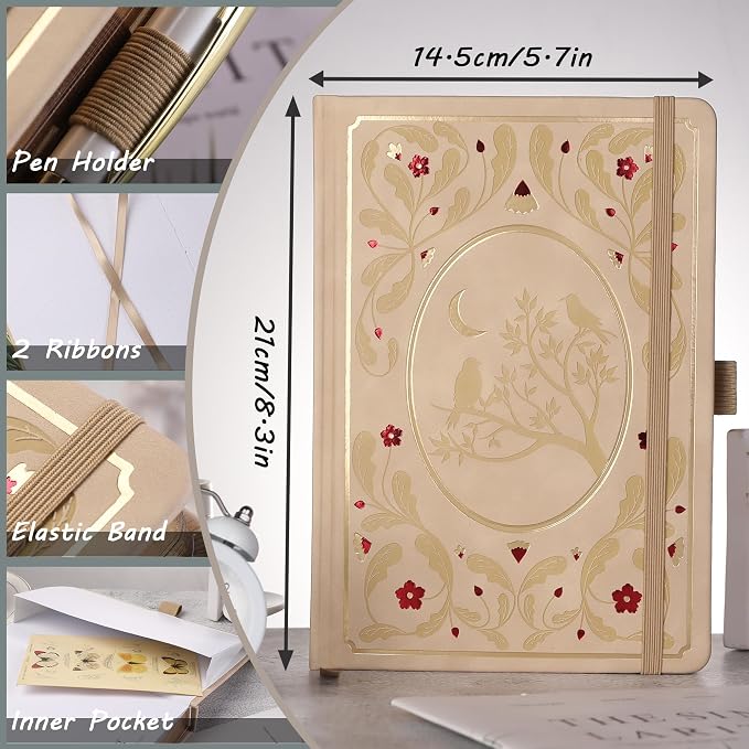 TIEFOSSI Dot Notebooks, A5 Hardcover Dot Journals for Writing Women, 160gsm Thick Paper, 190 Numbered Pages, for Planner Organization
