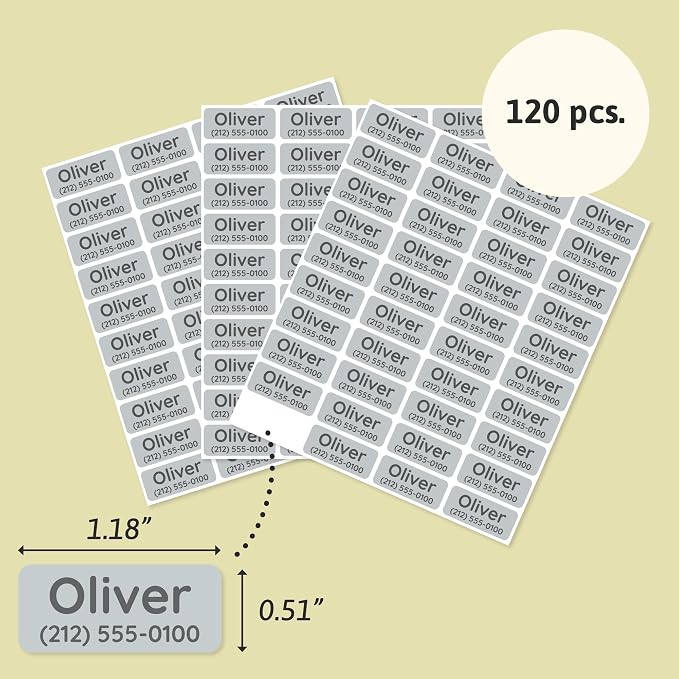 TeddyLabels - Clothing Labels for Nursing Home (120) – Self-Adhesive Name Tags for Clothes and Personal Items. Personalized Labels for Daycare, Nursing Homes, and Laundry Use - Light Grey