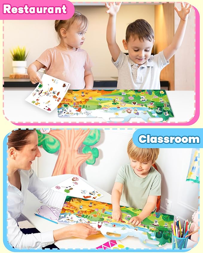 Walenced Reusable Sticker Book for Toddlers, Travel Stickers for Kids, Toddler Craft Activities Toys, Birthday Gifts for Boys & Girls