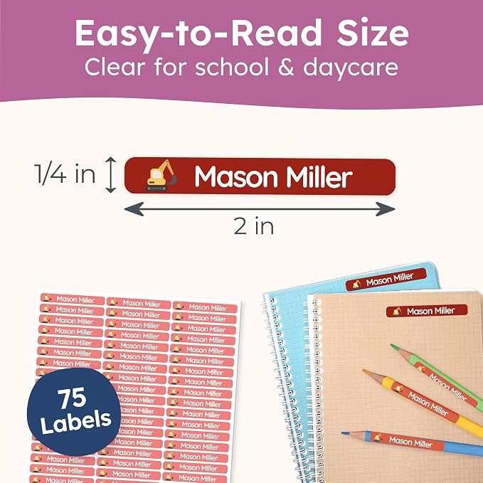 Personalized Kids Name Labels for Pencils Red [75pcs] - Waterproof Name Stickers for School & Daycare - Pencil Custom Name Stickers - Children Name Stick On Labels for Pens (2.0”x0.3”)