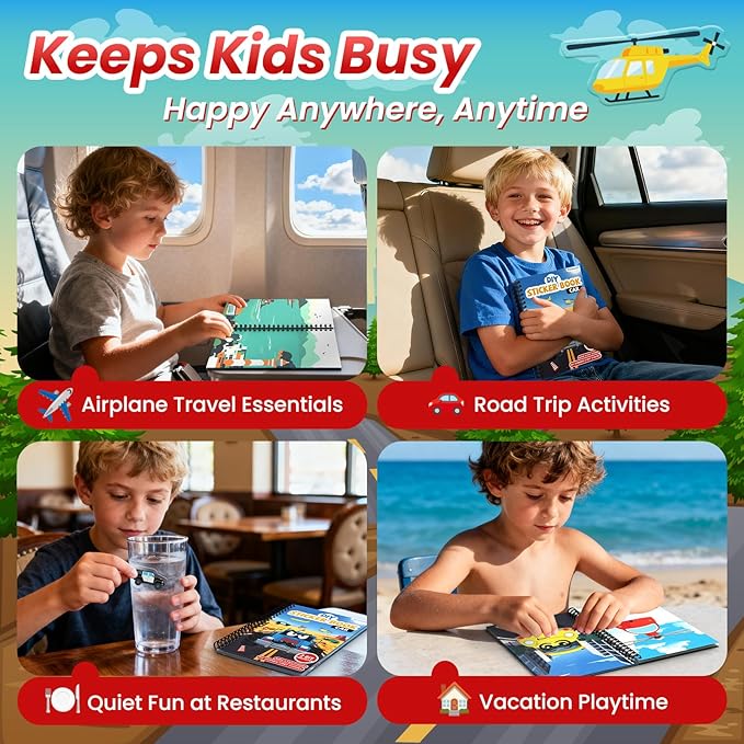 Cars Reusable Sticker Book for Toddlers, DIY Make-a-face Jelly Fun 3D Stickers, Washable Puffy Stickers for Kids Toys, Airplane Road Trip Travel Activities Essentials for Kids 3 4 5 Years