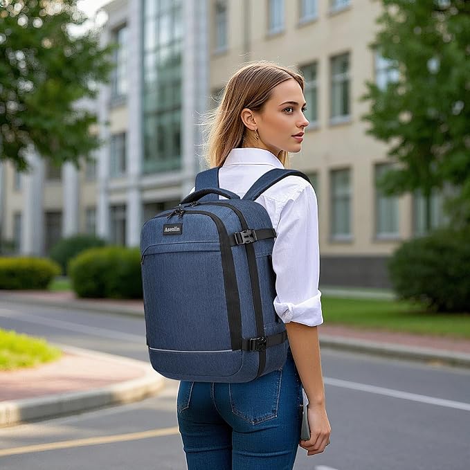 Asenlin Travel Backpack for Women Men,Flight Approved Carry On Luggage 40L Water Resistant Business Laptop Backpacks Fits TSA 17.3 Inch Computer College Weekender Outdoor Hiking-Blue