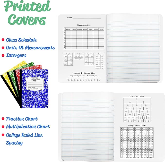 Composition Notebook College Ruled Composition Notebooks Bulk Marble Hard Cover Wide Ruled Notebook Paper Note Books For Schools Marble Composition Books 100 Sheets 200 Pages 9.75” x 7.25” (4 Pack, Multi Color)