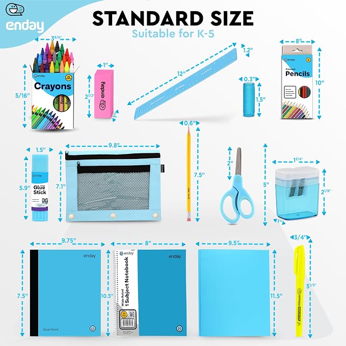 Enday Back to School Supplies for Kids, Blue School Supply Box Grades K-5, Premium Quality Kids School Supplies Kit, Kindergarten Supplies for Girls and Boys, 78 Piece Set