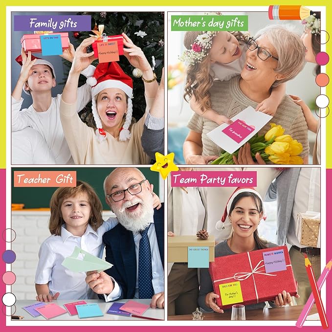 Yinder 24 Pcs Inspirational Sticky Notes Cute Motivational Sticky Notes Pad End of Year Employee Appreciation Gifts Bulk for Teacher Nurse Coworkers Office Supplies 3 x 3'' (Motivational,Bright Color)