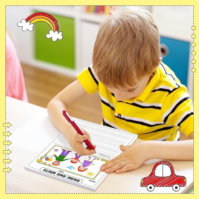 Motiskyy 100 Sheets Kindergarten Draw and Write Paper with Picture Space and Lines for Kids Abc 8.3 x 11.7 Inches Story Paper Bulk for Handwriting Practice Primary Creating Write Beginner School