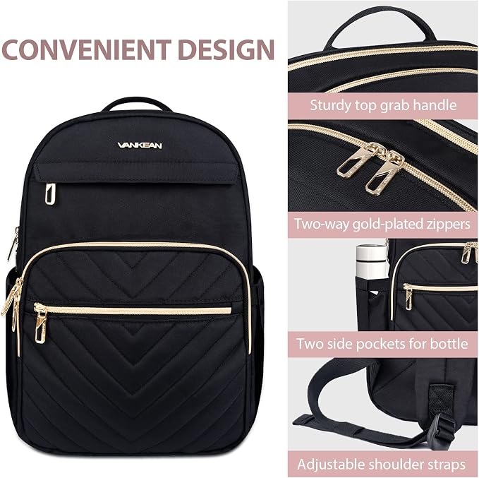 VANKEAN 15.6 Inch Laptop Backpack for Women Large Capacity Daypack | Waterproof Backpacks Stylish Travel Bags Casual Daypacks for College, Business