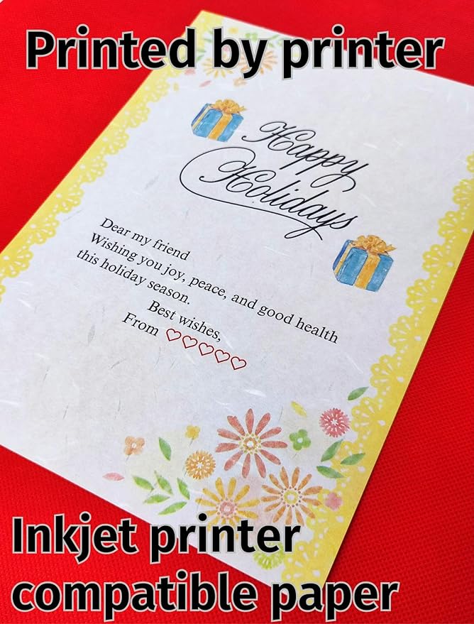 Iyo Washi Stationery Paper 15 Sheets (9.7 x 6.9 inch), Made in Japan, Yellow Flowers Stationery Paper Japanese Paper, Printable, Inkjet Printer, for Letter Writing, Greeting Card