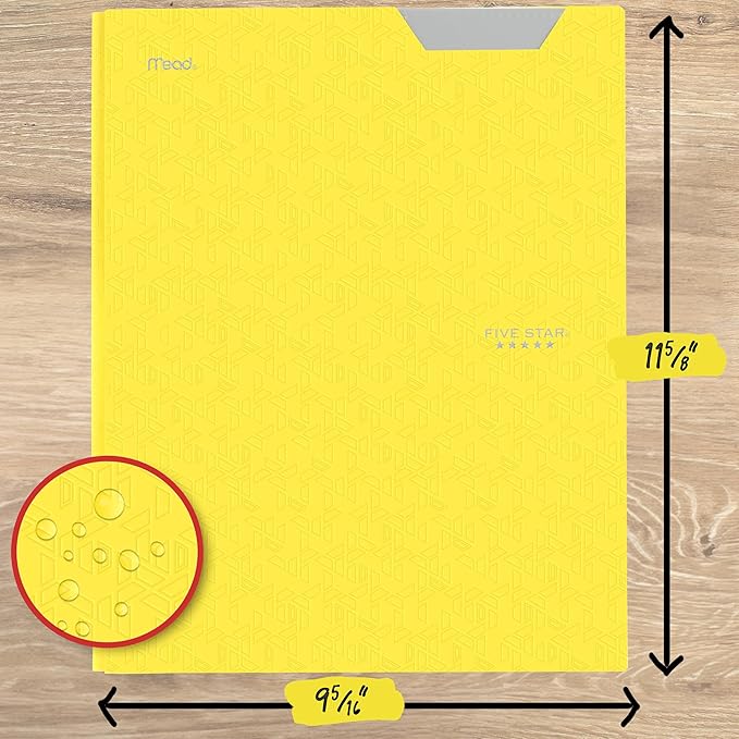 Five Star 2-Pocket Folder, Plastic Folder with Stay-Put Tabs and Prong Fasteners, Holds 8-1/2" x 11" Paper, Vivid Yellow (340300S)