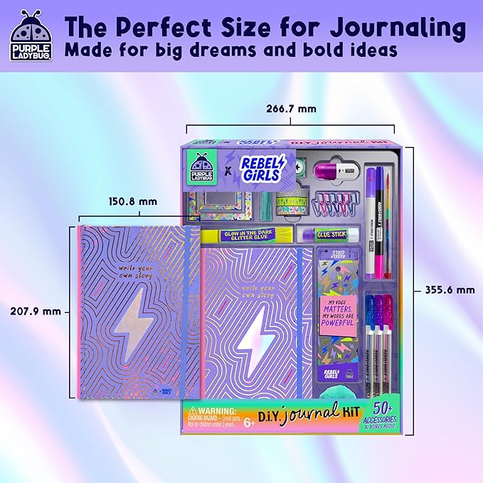 Girls Creative Gift Kit Ages 8-12 - DIY Journal Kit for Girls with Hard Cover by Rebel Girls, 10 9 Year Old Girl Birthday Gifts, Tweens and Teens Scrapbook Story Writing Activity with 50+ Accessories