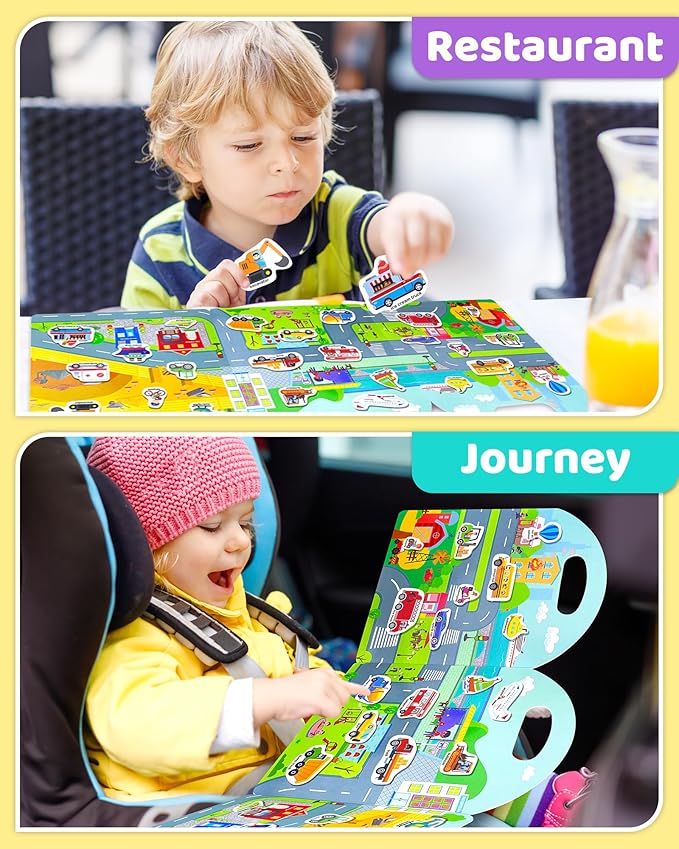 Benresive Reusable Sticker Book for Toddlers, Travel Stickers for Kids, Toddler Crafts Activities Toys, Birthday Gifts for Boys & Girls - Transport