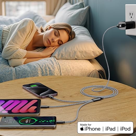 Multi Charging Cable 2ft 2Pack 3 in 1 Charger Cord, Short Multiple Rapid Nylon Braided Cable USB Charging Cable Multi Phone Charger Cord with Type C Micro Lightning USB Connectors for Cell Phones