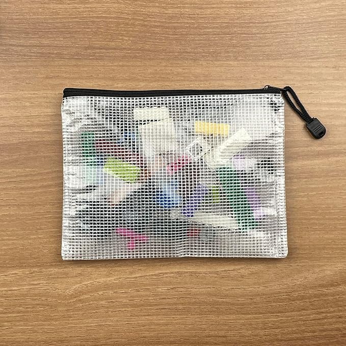 Oaimyy-16PCS-Mesh Zipper Pouch, Plastic Zip File Folders Puzzle Bags for Organizing,Office Supplies,Travel,Home Storage-Black (Black, 5"x 7")