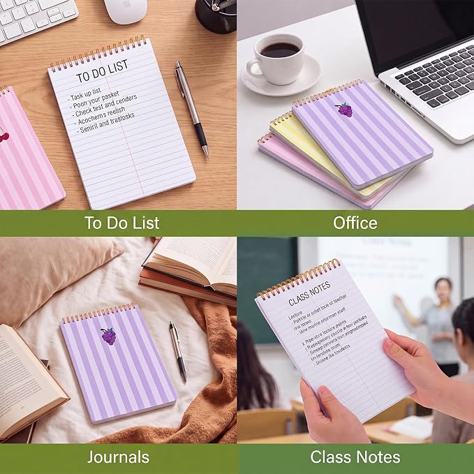 Thboxes 10 Pack 6 x 9 Steno Pads Top Spiral Notebook 5 Color Fruit Covers, White Paper with Double-sided Ruled Printing,80 Sheets Per Pad, for School, University, College, Work, Office.